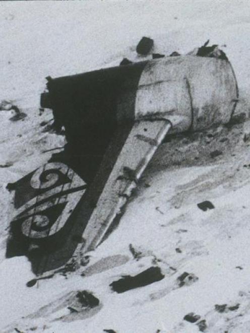 Wreckage from the crashed plane on the slopes of Mt Erebus. Photo: ODT files.