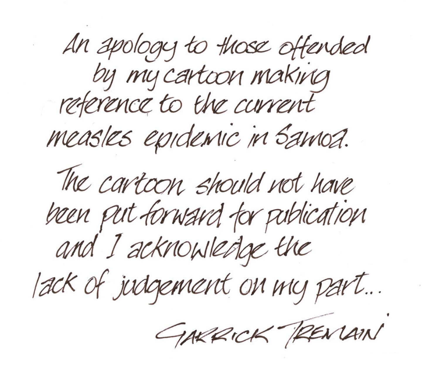 An apology posted on Garrick Tremain's website.