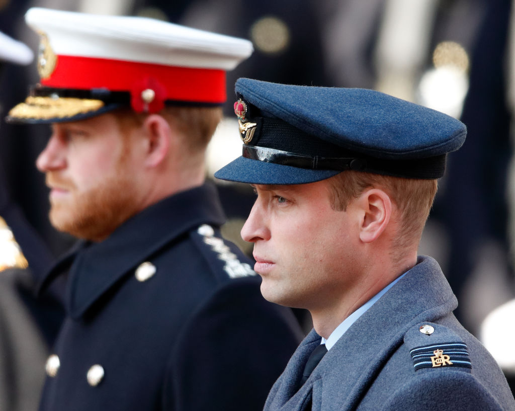 Prince Harry, Duke of Sussex and Prince William, Duke of Cambridge attend the annual Remembrance...