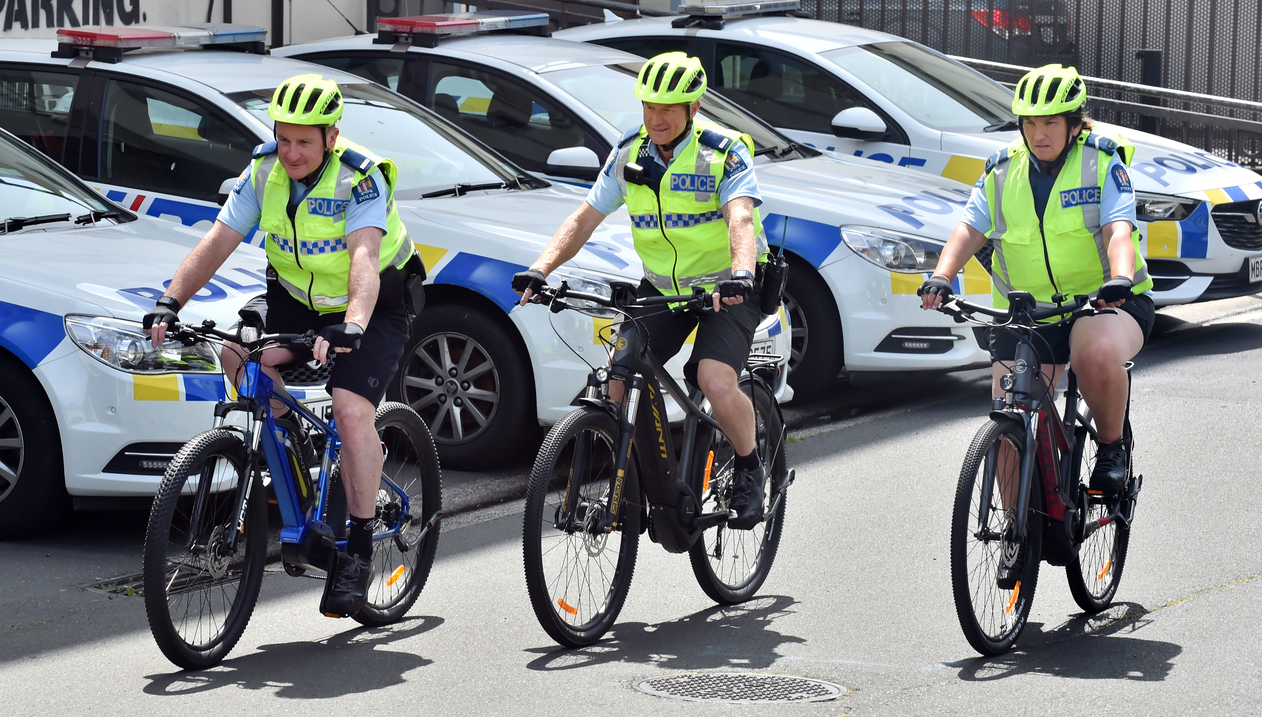 Testing out the new e-bikes as part of a police trial are (from left) Constable Kerrin Williams,...