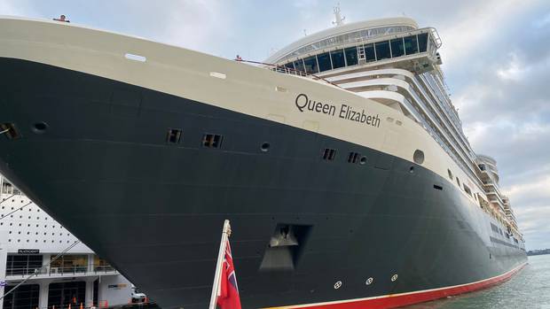 The Queen Elizabeth berthing in Auckland this morning, as seen from the deck of Fullers' close...