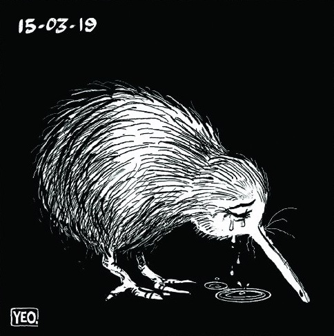 Sean Yeo’s crying Kiwi cartoon gained international attention after the Christchurch terror attack. 