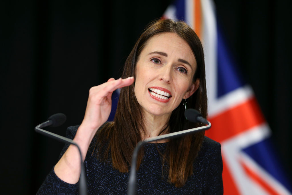 Prime Minister Jacinda Ardern speaks during a press conference on Covid-19 at Parliament in...