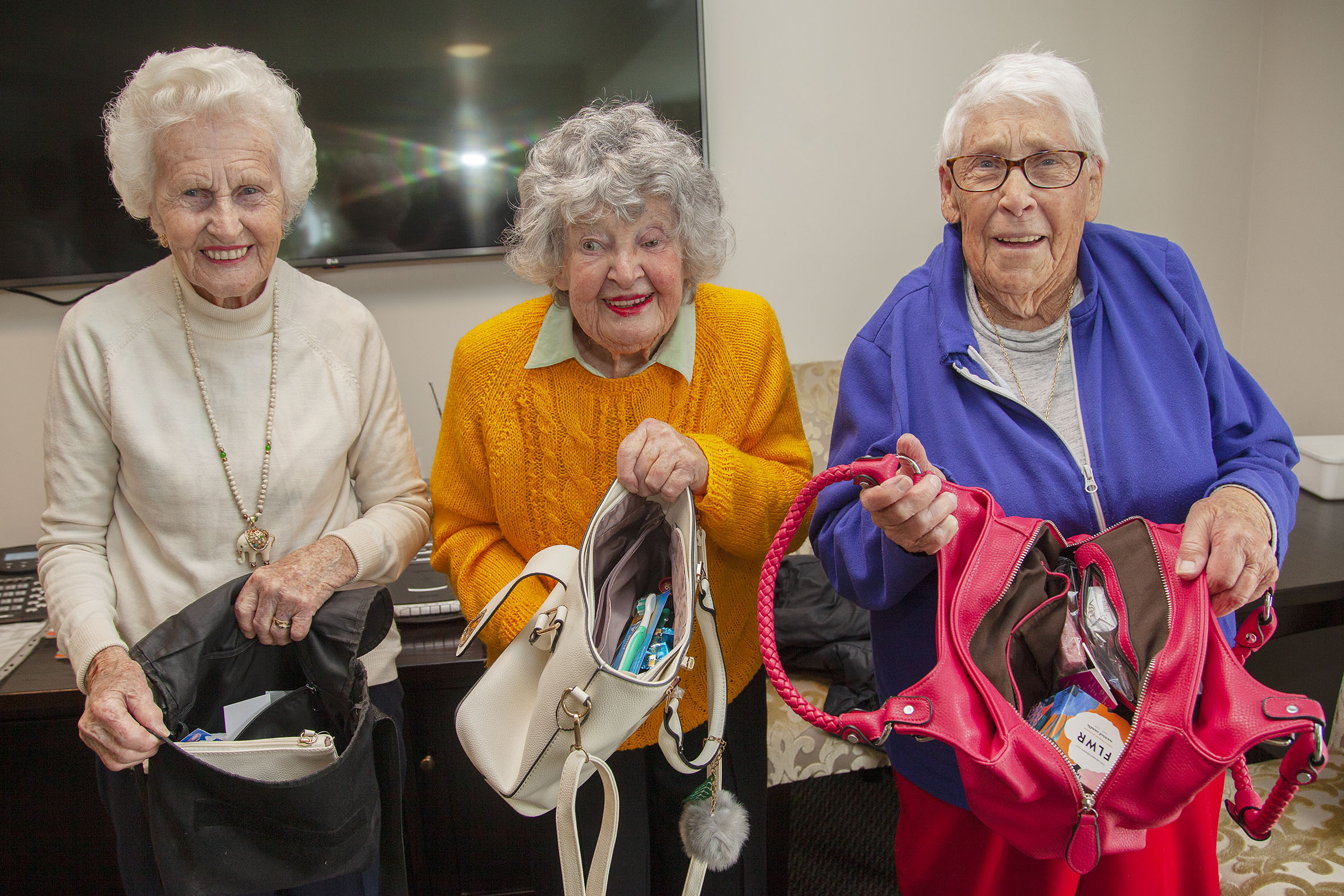 Woodcote Retirement Village residents Shirley Byrne, Ngaire Glanville and Ruth Cox with the...