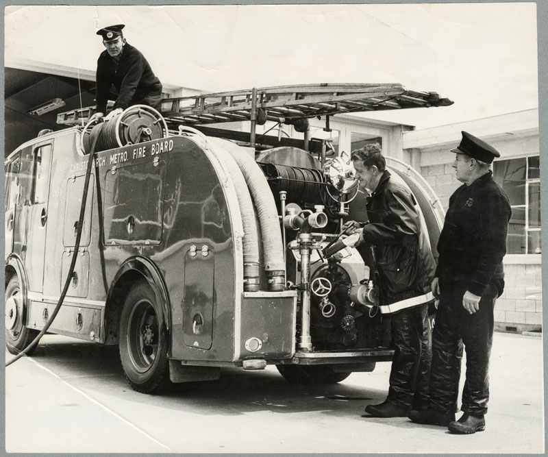 New Brighton firefighters ready their vehicle in 1970.