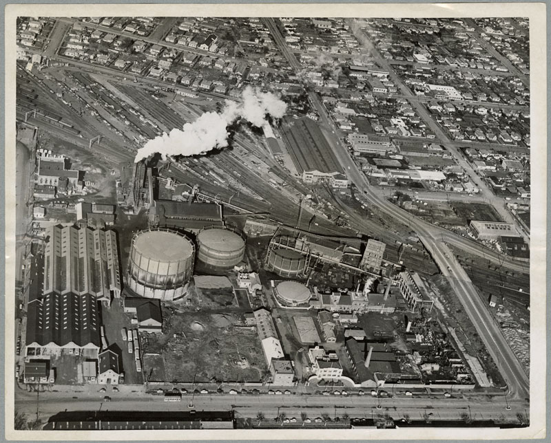 Aerial view of the Christchurch Gas Works in 1960.