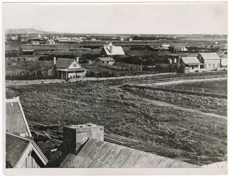 South-west view of central Christchurch streets in 1865.