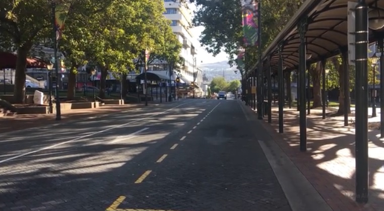 The empty streets of the Dunedin Octagon on the first day of the Level 4 lockdown. Photo: ODT