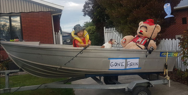 A photo of Finn Toth-McDonald and Rednose reenacting the show "Gone Fishin'" promted TV...