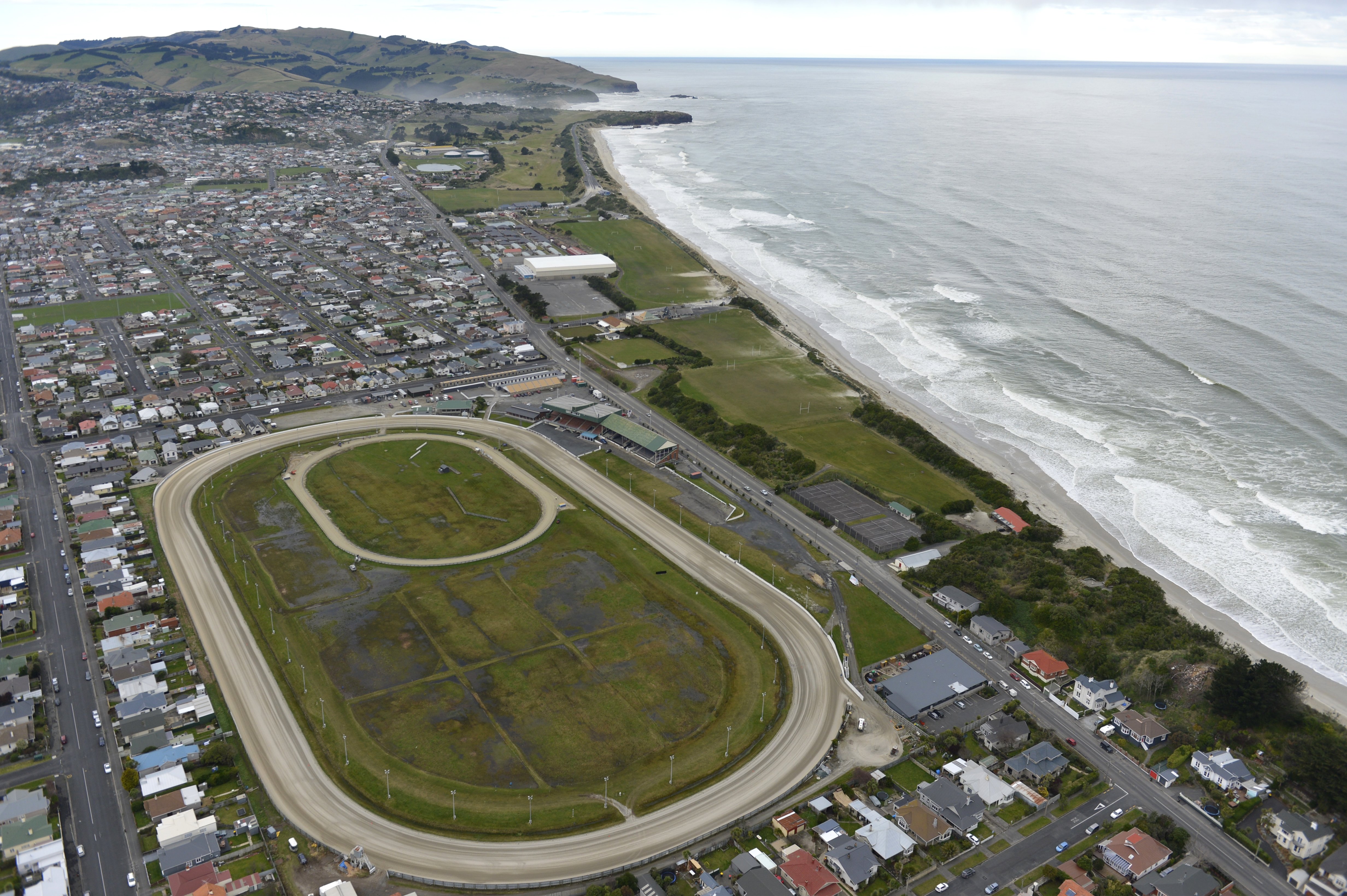 Forbury Park dominates the foreground in this 2017 aerial view of Dunedin's south coast. PHOTO:...