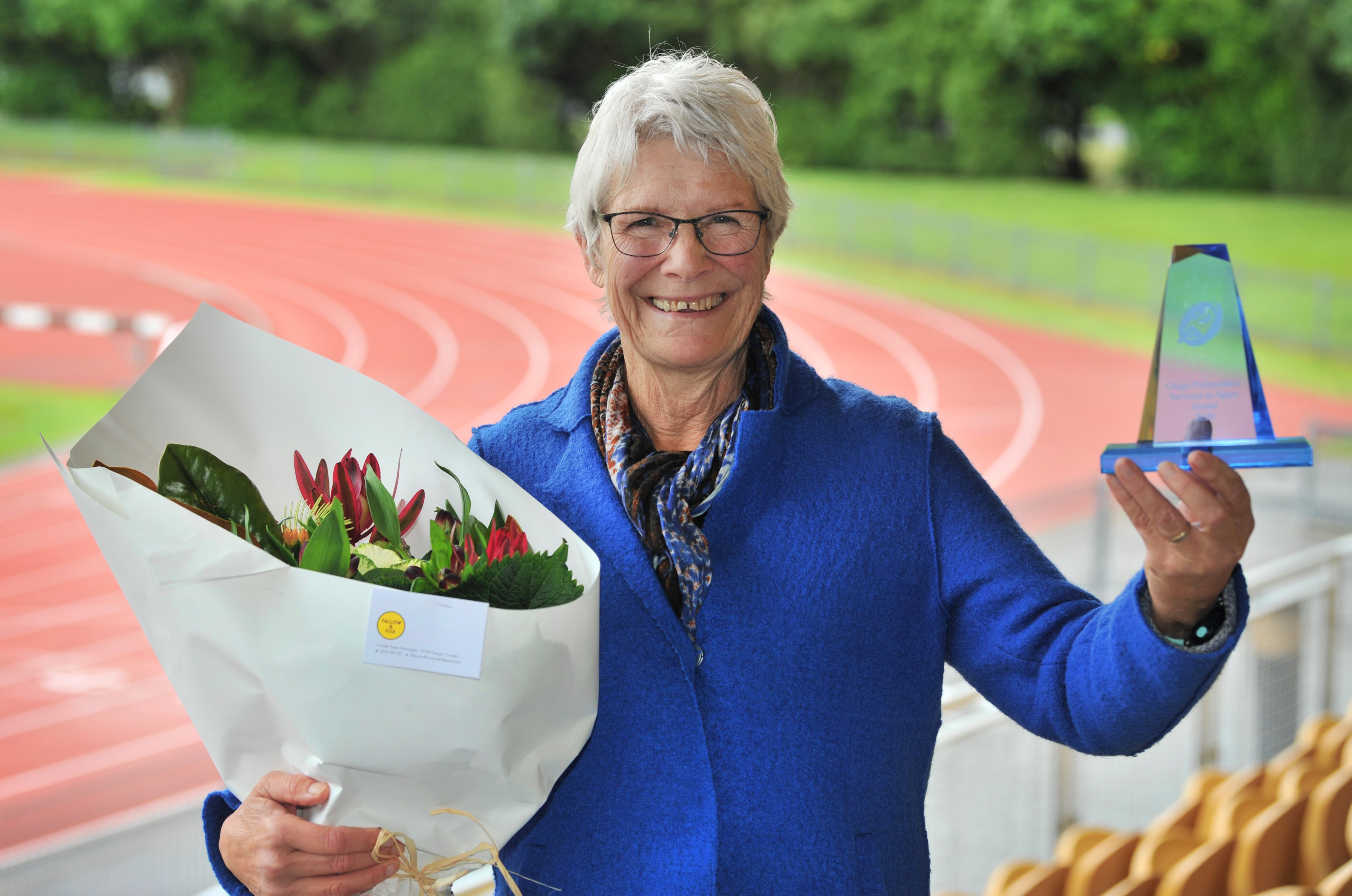 Service with a smile ... Joan Merrilees has won the Otago Polytechnic Services to Sport award....