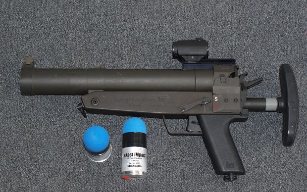 A sponge round and launcher. Photo: NZ Police