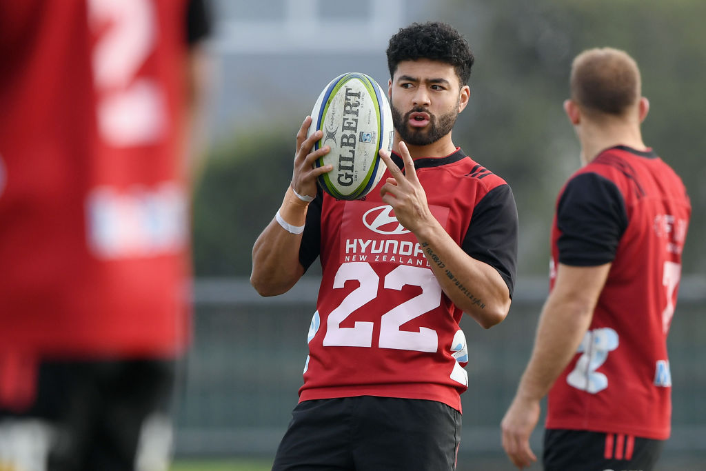 Richie Mo'unga during a Crusaders training session on Thursday. Photo: Getty Images