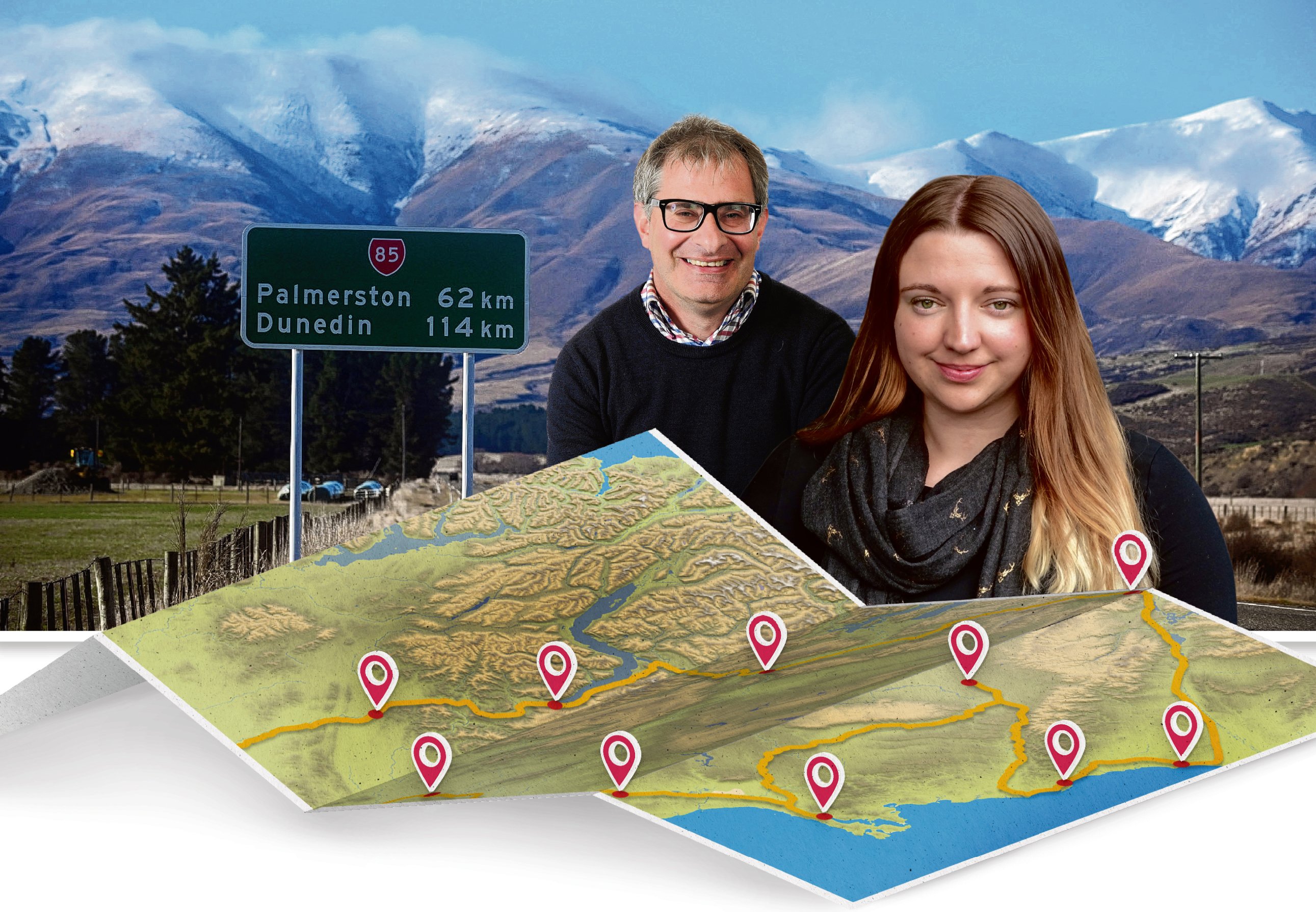 Visual journalist Craig Baxter and reporter Daisy Hudson hit the road. Graphic: ODT