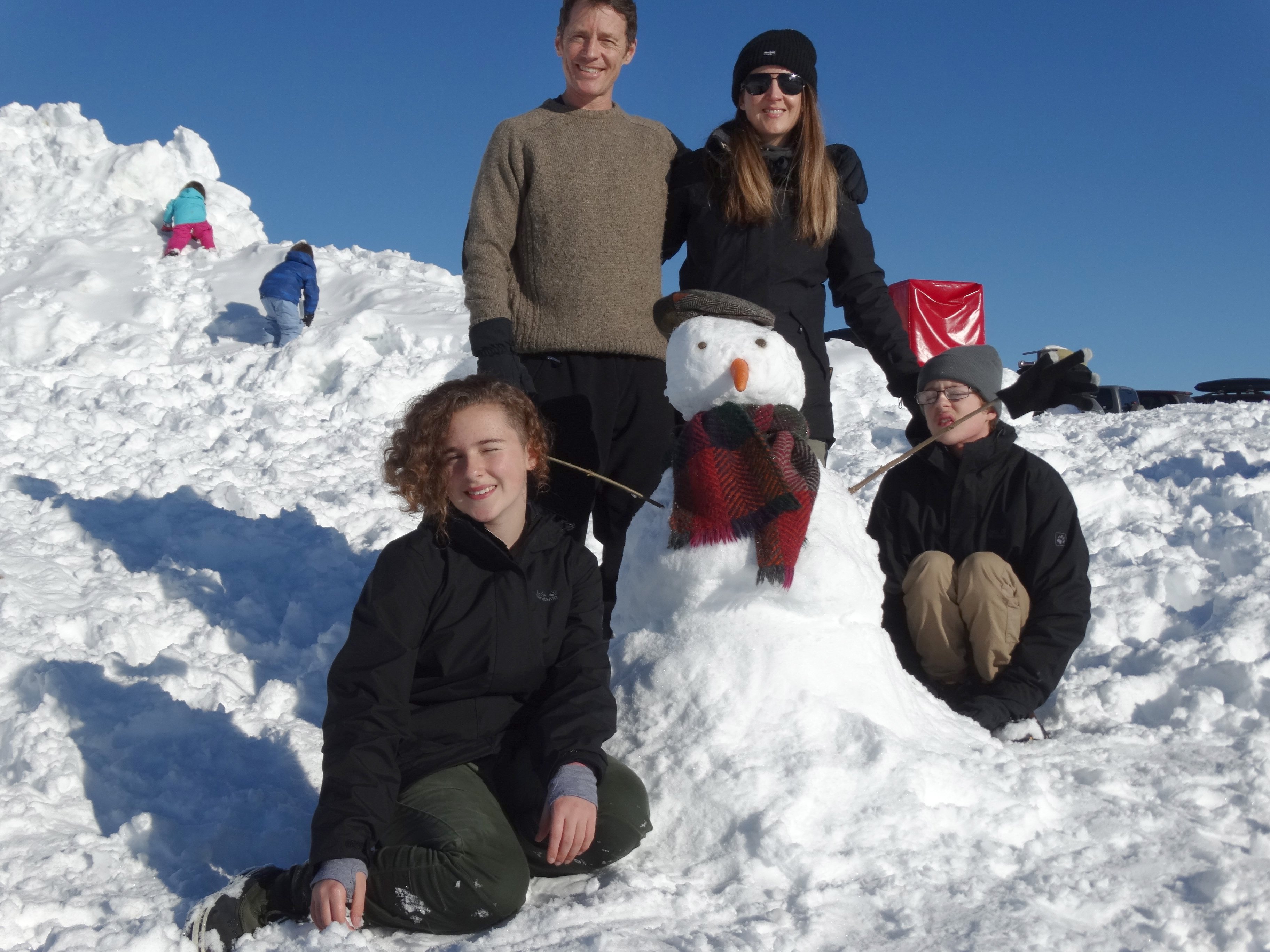 The Auckland family of Kaya (14), Debbie, Fionn (16) and Justin took advantage of freshly fallen...