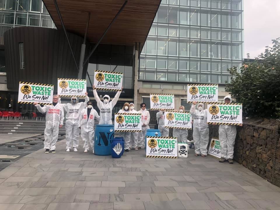 The residents outside of the city council office in March protesting the plan to put a hazardous...