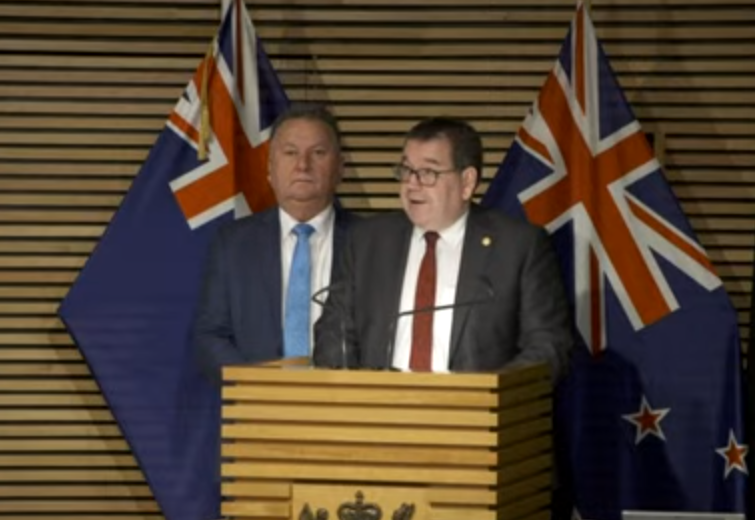 Finance Minister Grant Robertson (front) with Infrastructure Minister Shane Jones. Image: RNZ