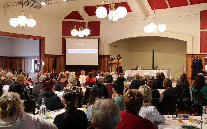 Launch of the Gloriavale Leavers' Support Trust last year. Photo: RNZ / Logan Church