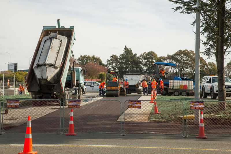 Construction of car parking spaces on Deans Ave. Photo: Geoff Sloan