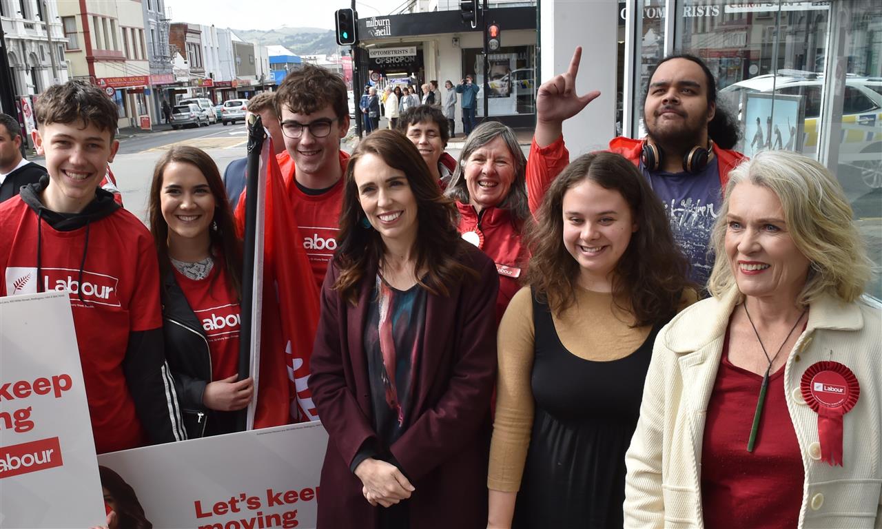 Prime Minister Jacinda Ardern with supporters in Dunedin on Wednesday. Photo: Gregor Richardson 