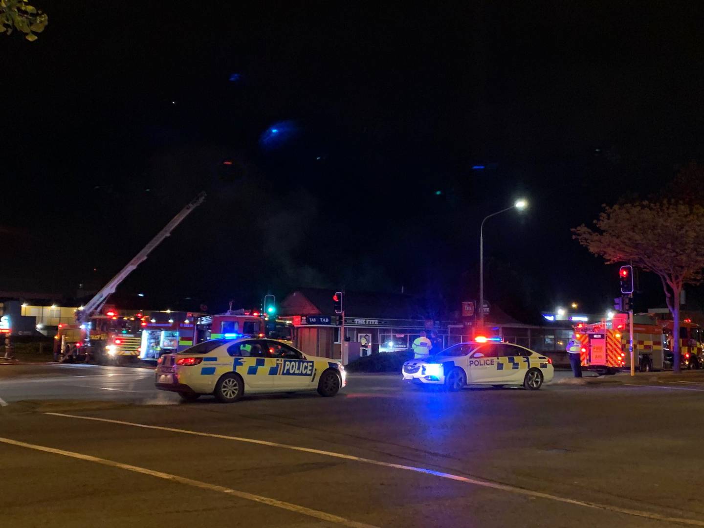 Fire crews at the scene of the early morning blaze at the Fitz Sports Bar in Christchurch on...