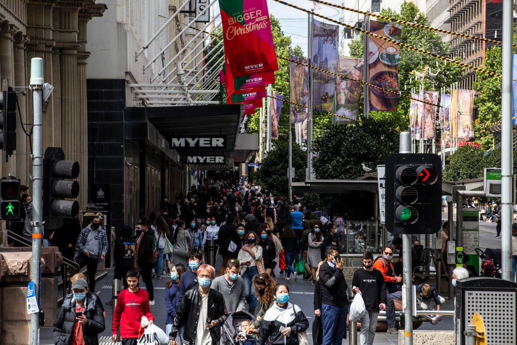 A crowded Bourke Street in Melbourne. Photo: Getty