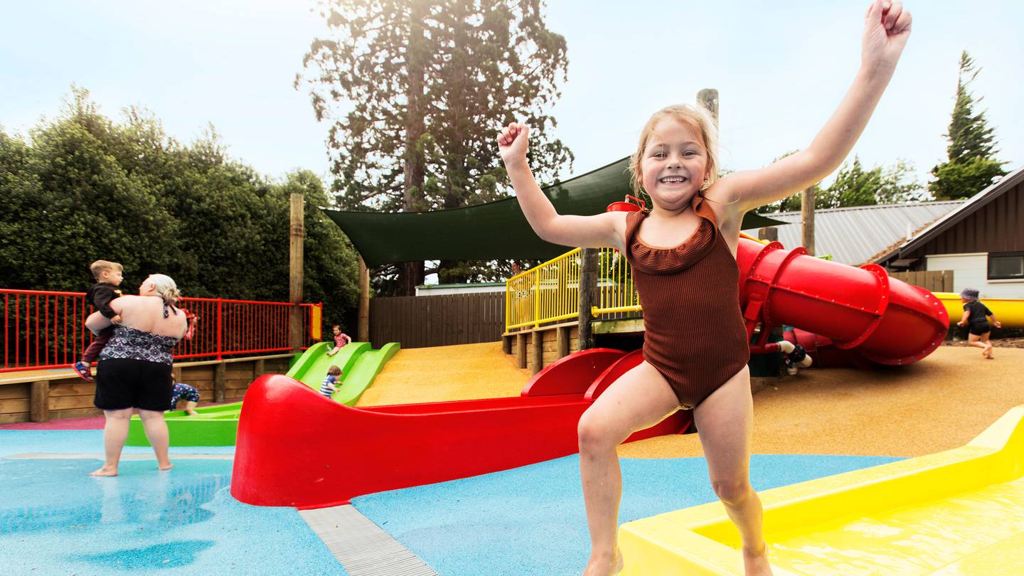 Five-year-old Maddison making a splash at the opening. Photo: Hanmer Springs Thermal Pools and Spa