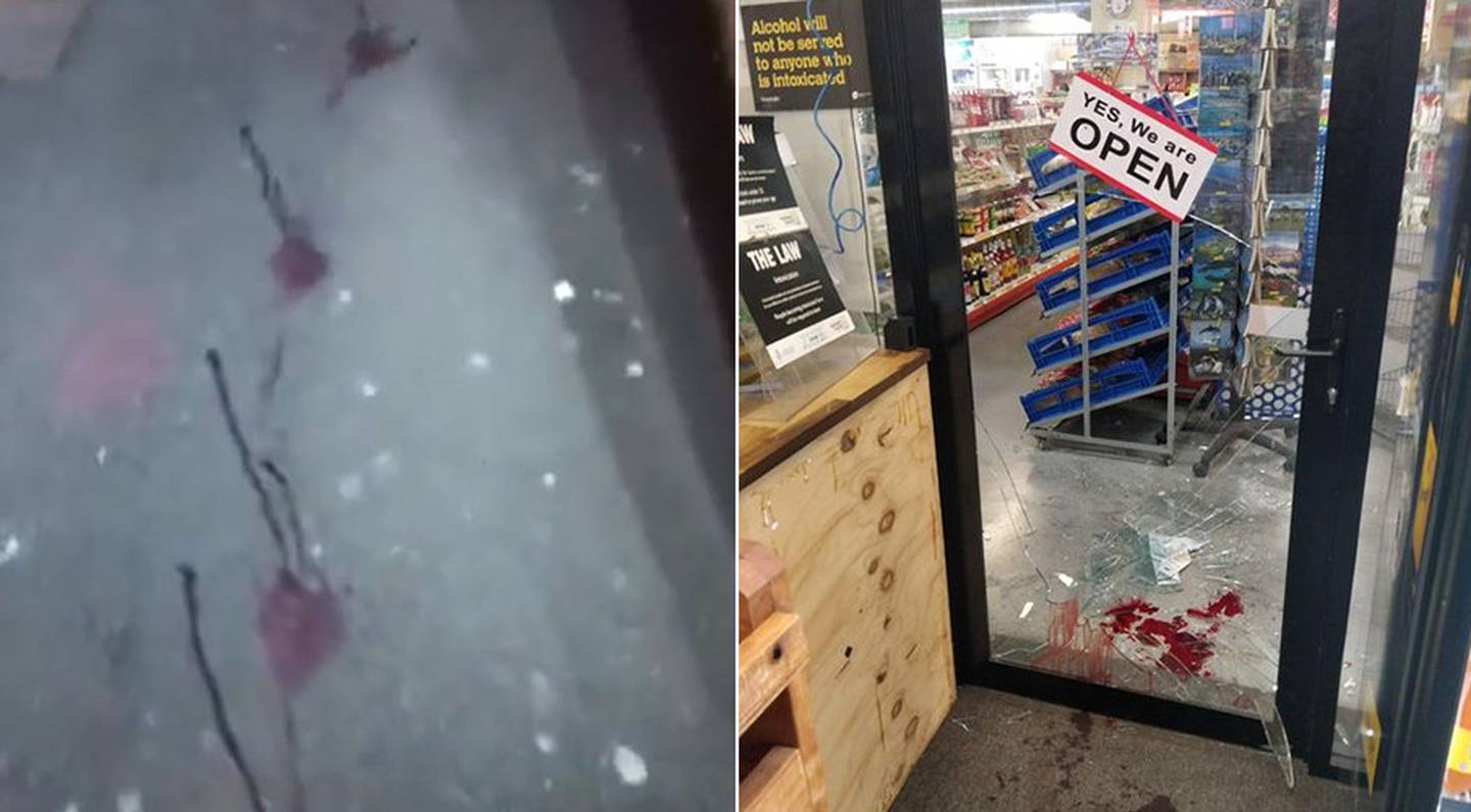 The brazen thieves smashed through the glass door to make a bloodied escape. Photo: Supplied