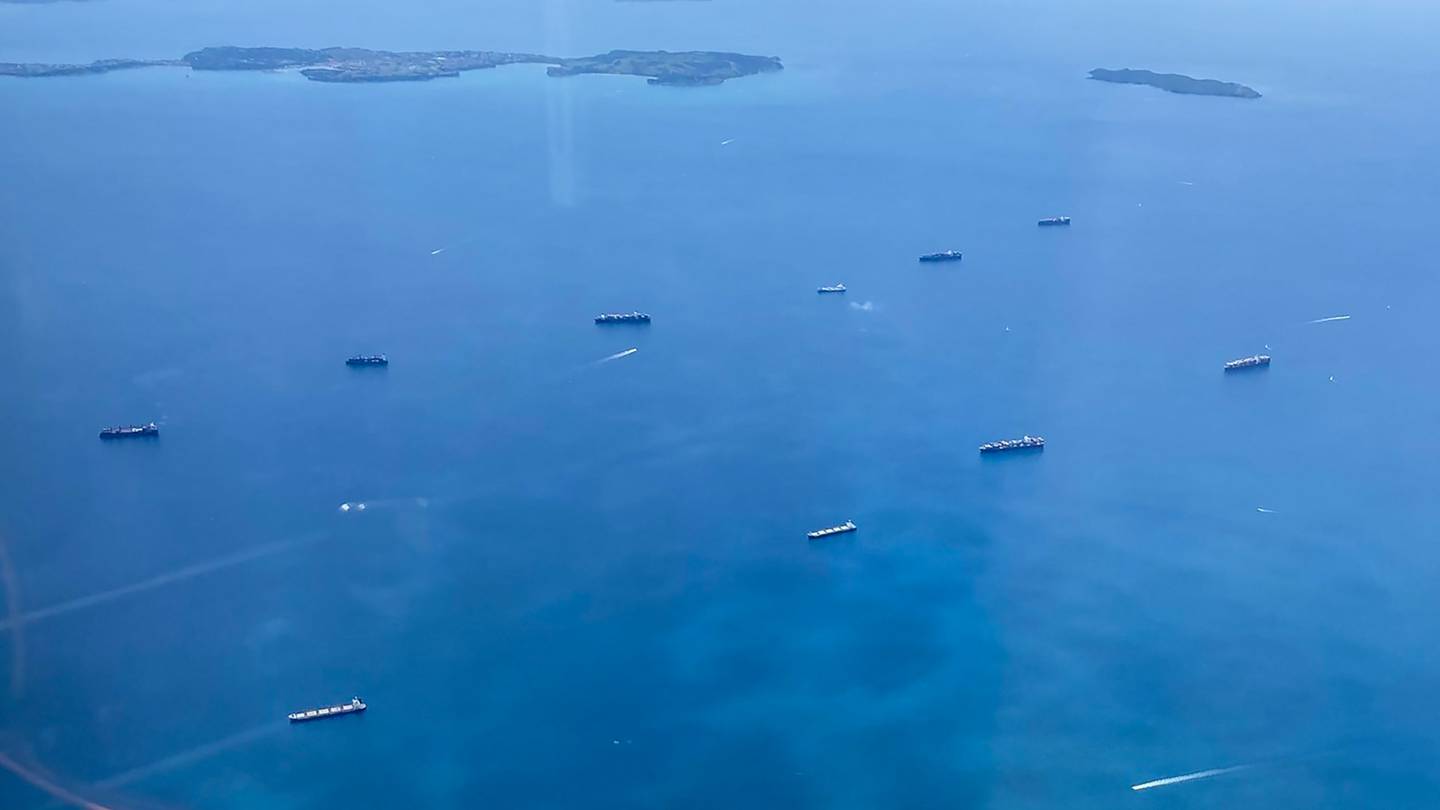 About 10 ships could be seen at anchor in the Hauraki Gulf this morning as they wait to be...