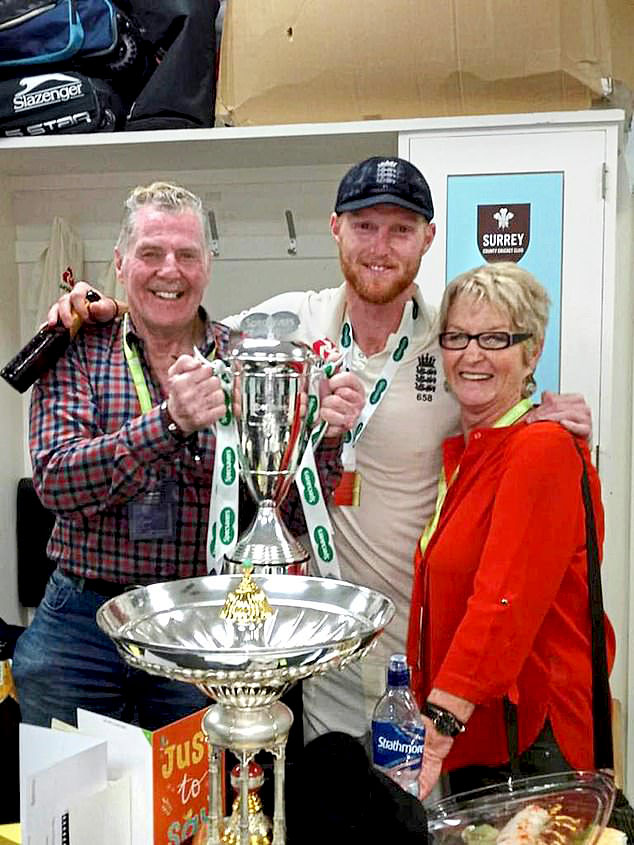 Ged, Ben and Deb Stokes with the trophy after England won the 2018 test series against India....