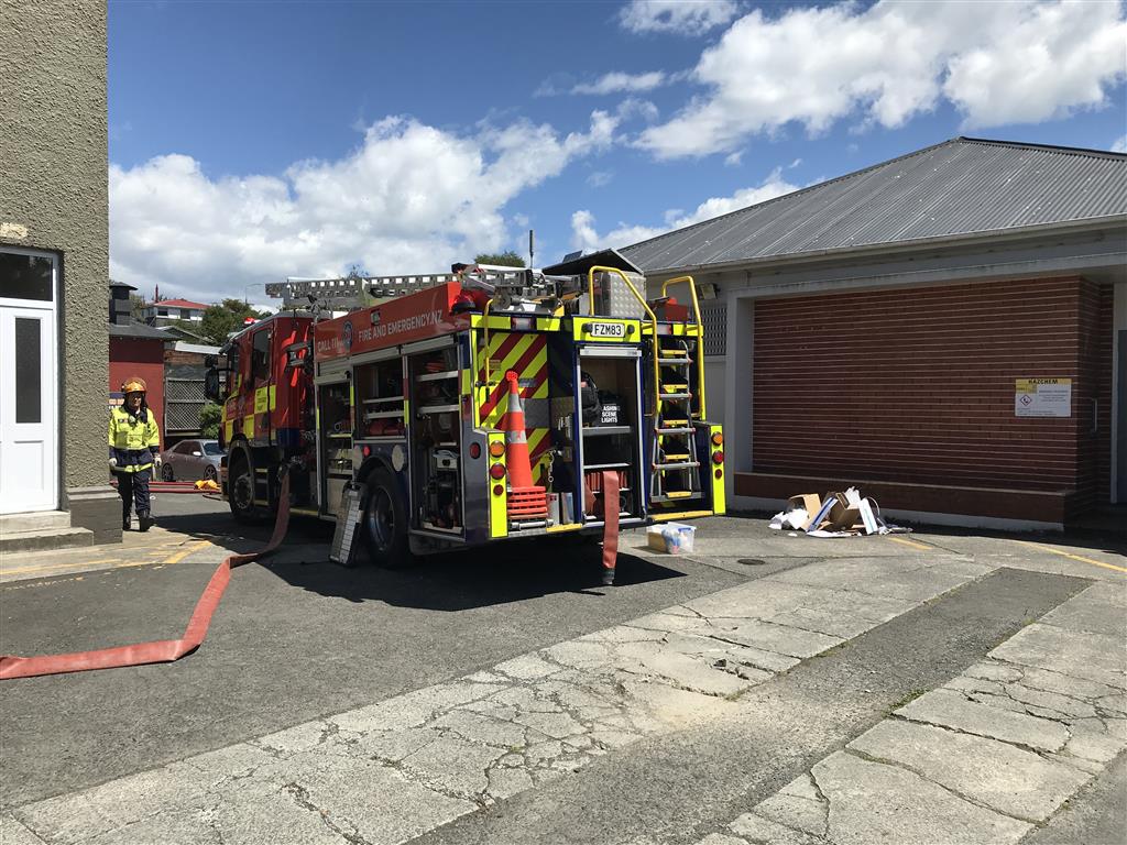 A fire crew at the scene in Green Island. Photo: Linda Robertson