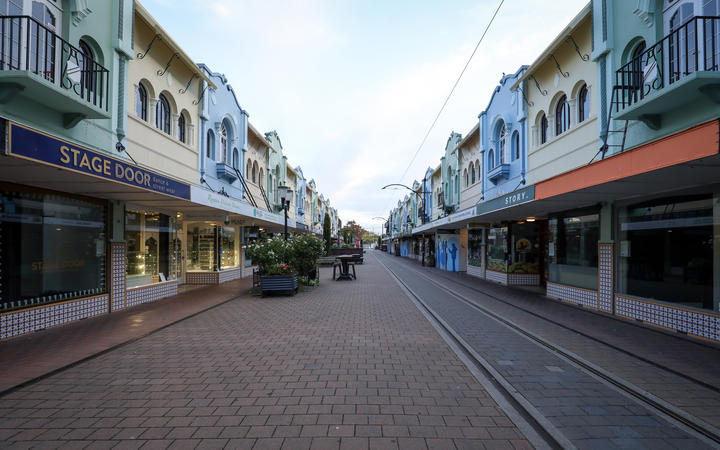 New Regent St in Christchurch during the alert level 4 lockdown. Photo: RNZ / Nate McKinnon
