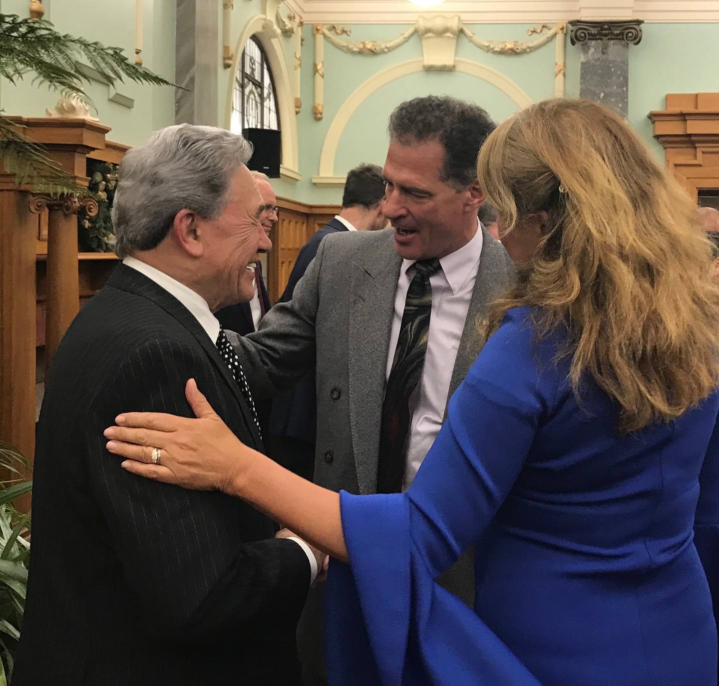 Winston Peters is farewelled by departing US Ambassador to New Zealand Scott Brown. Photo: Audrey...