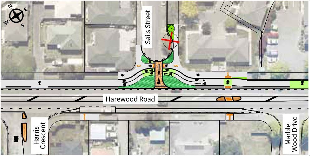 Sails St, Harewood Rd intersection exit only. Image: Newsline / CCC