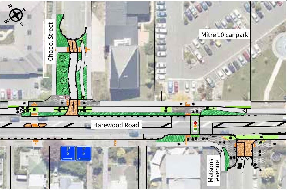 The Chapel St intersection with Harewood Rd. Image: Newsline / CCC