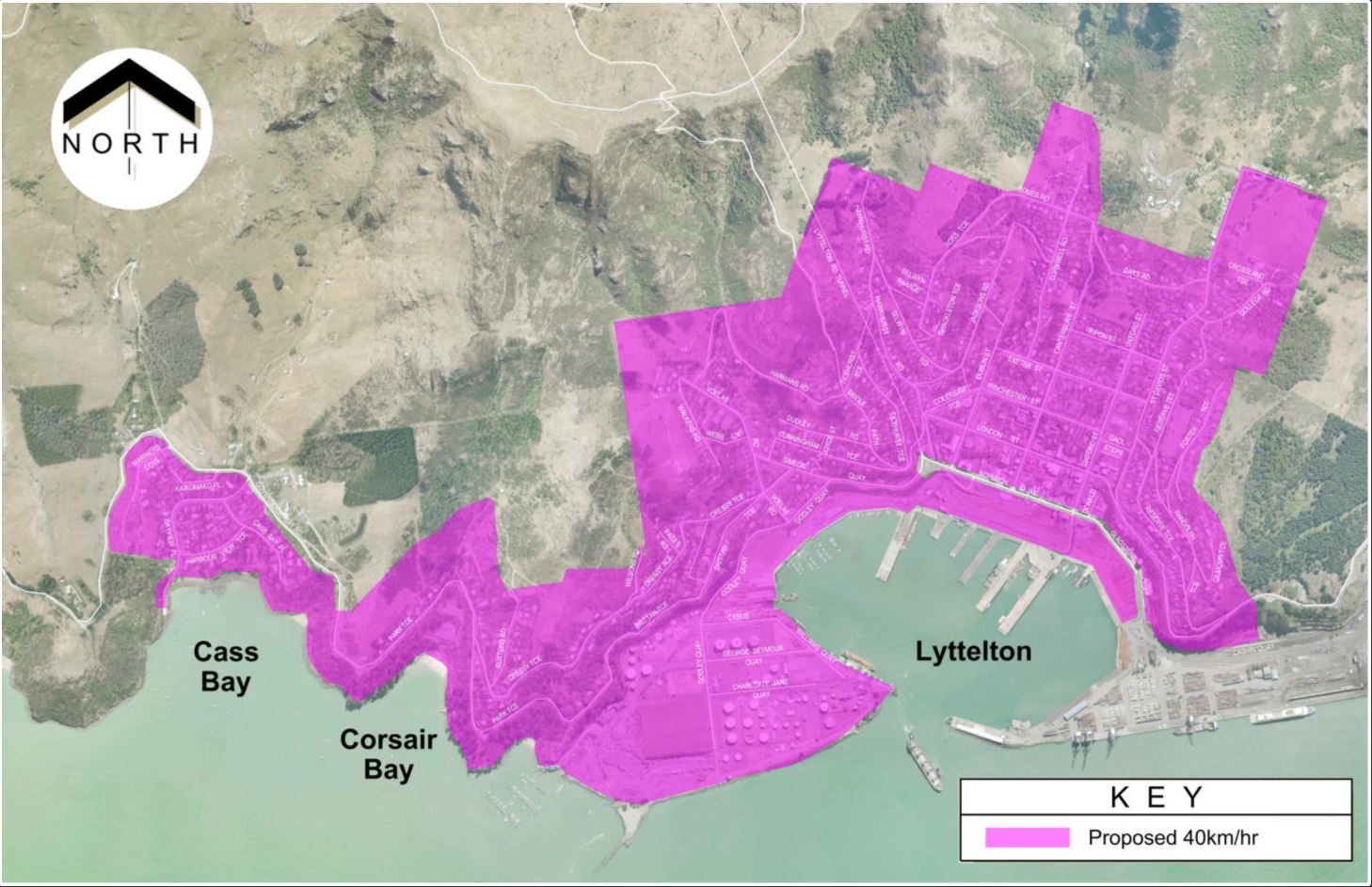 The Lyttelton, Corsair Bay and Cass Bay speed review area. Image: Newsline