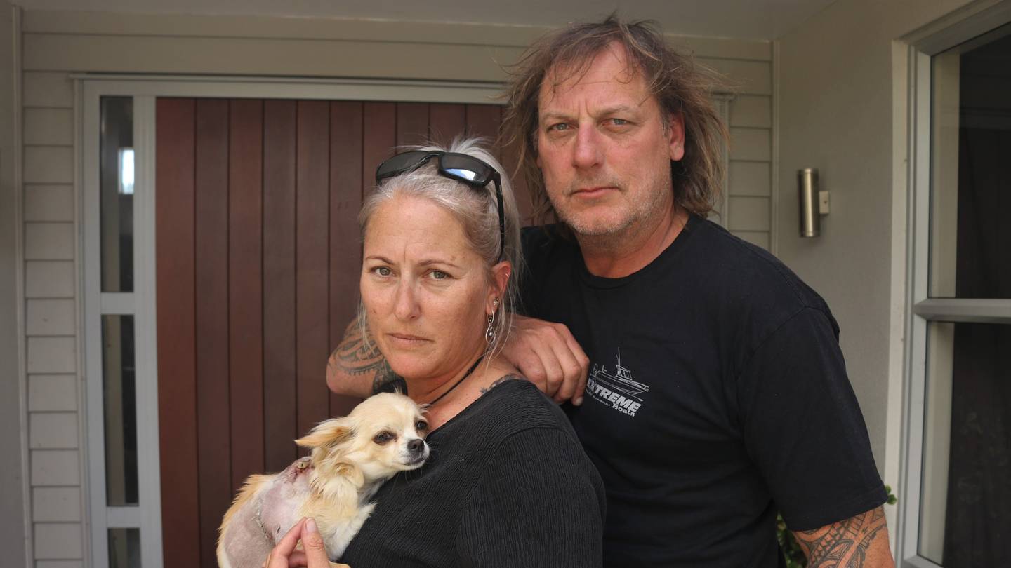 Kelvin Cruickshank and partner Aenea Berge with their chihuahua Pearl, shot with a .22 rifle on...