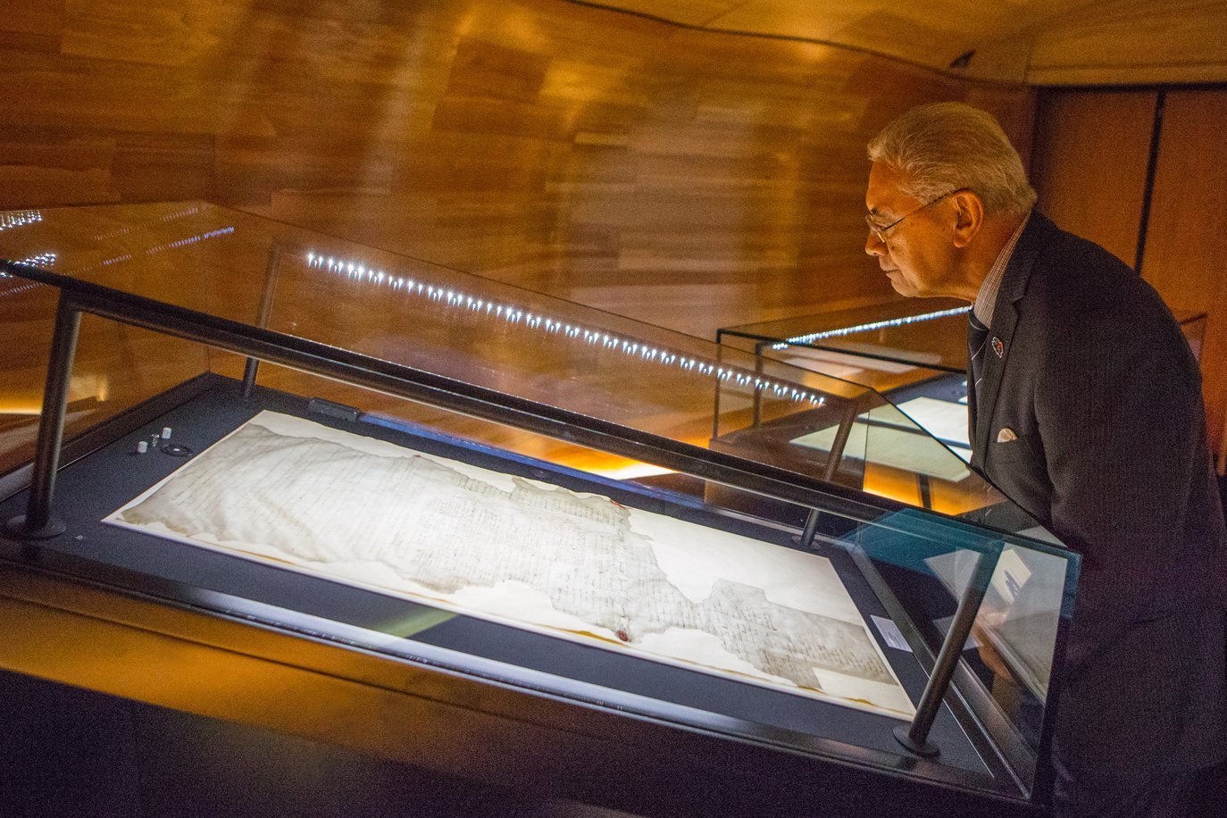 Ngati Tuwharetoa leader, Sir Tumu Te Heuheu, at the opening of the He Tohu exhibition at the...