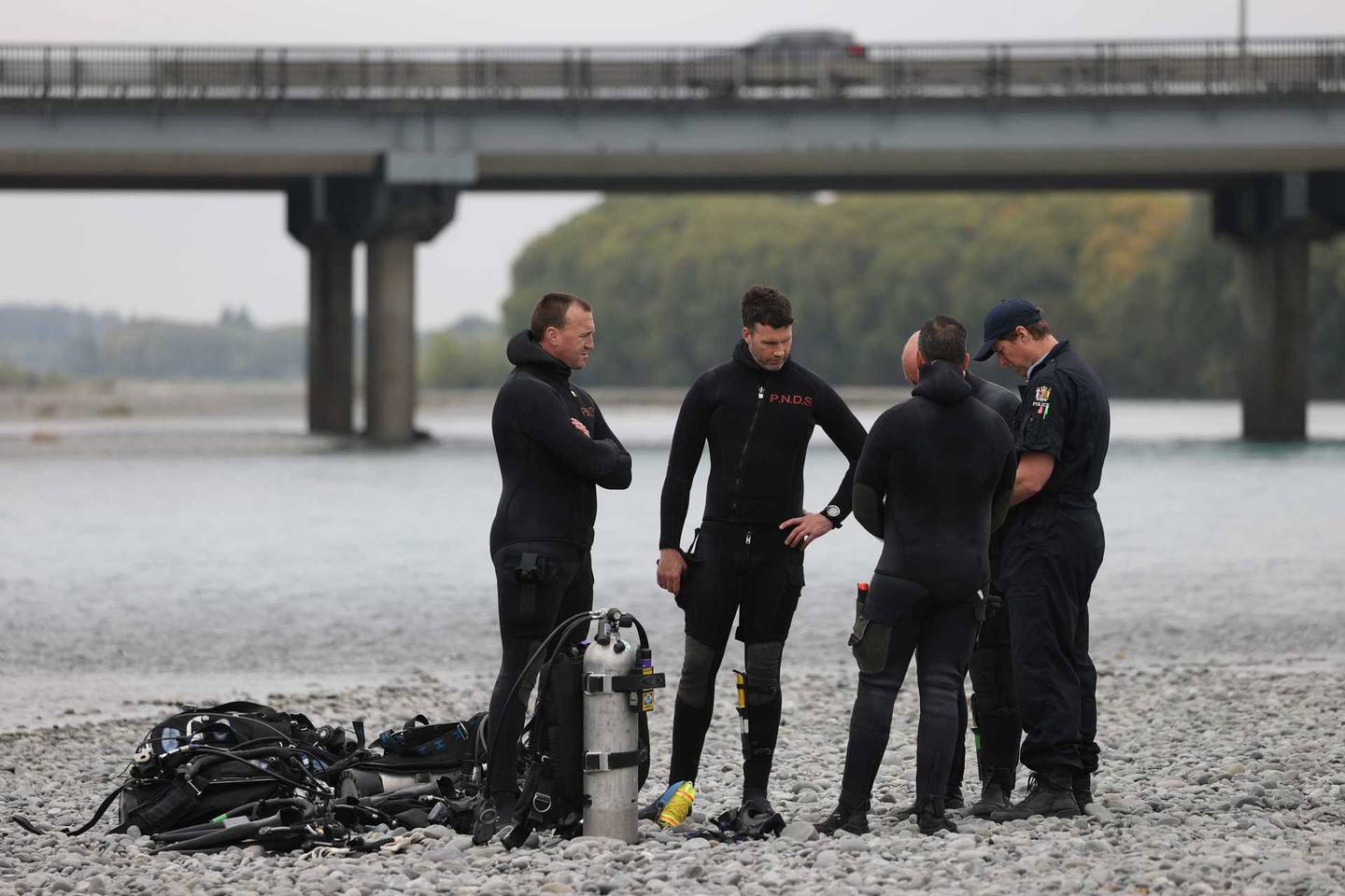 The dive squad at the Waimakariri River on Monday. Photo: George Heard / NZH