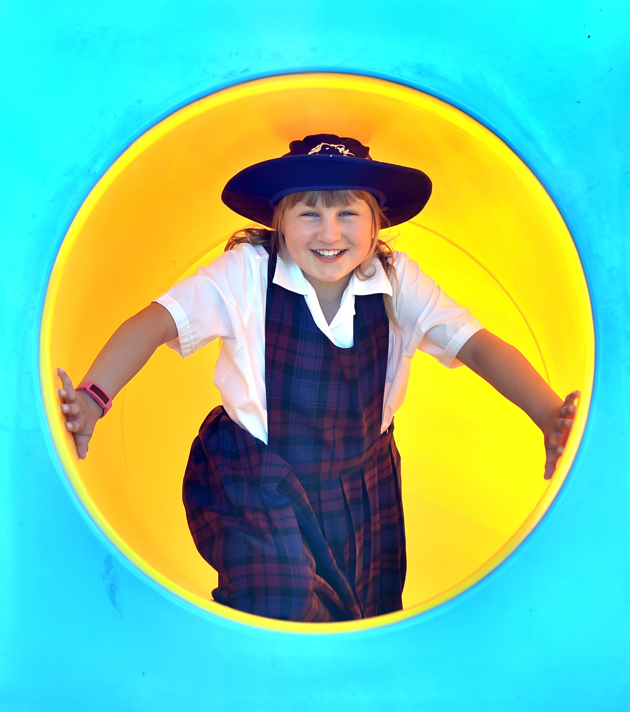 St Joseph’s Cathedral School pupil Sophie Waterworth (10) plays on the slide within the school’s...