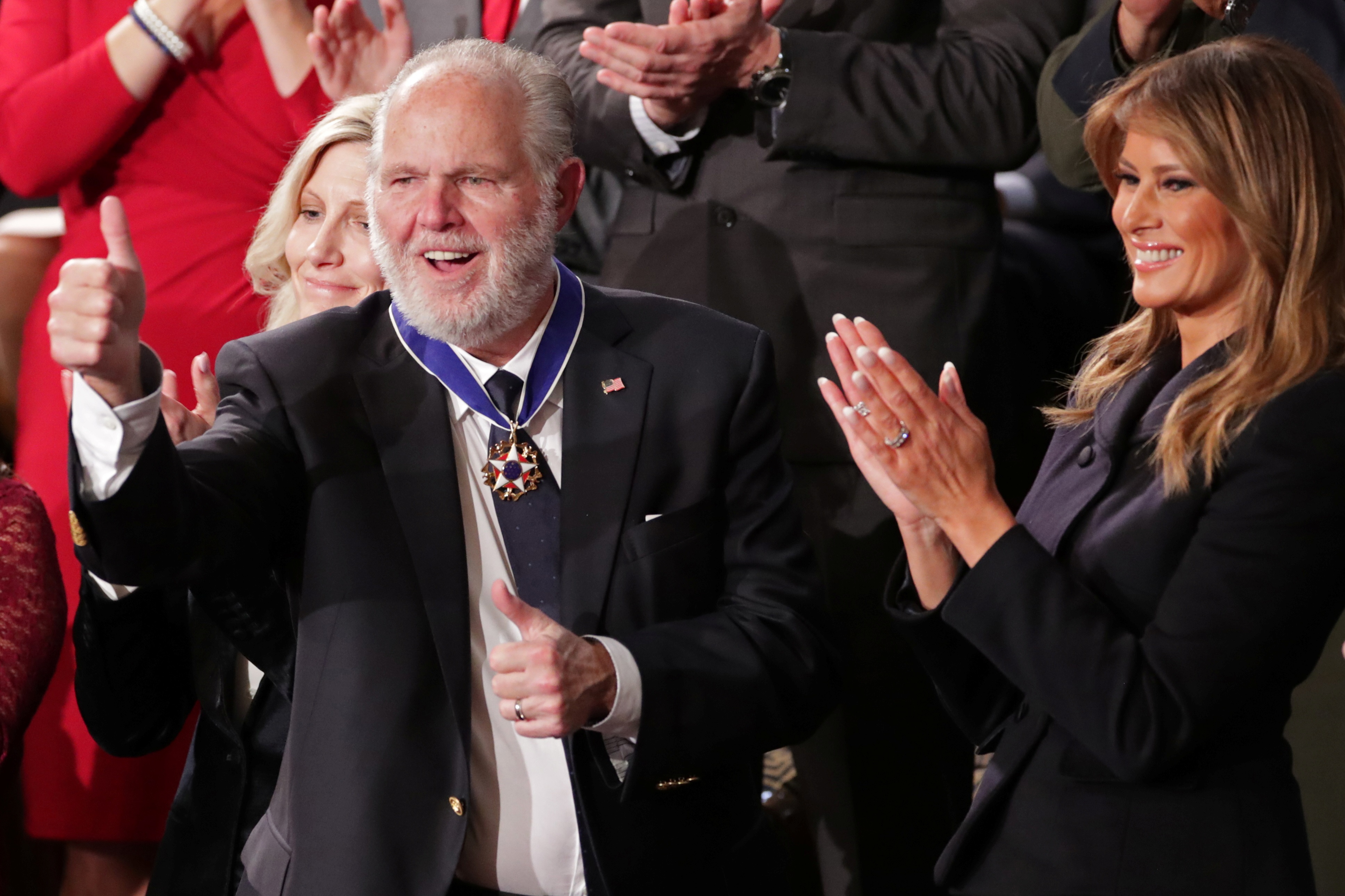 Rush Limbaugh was awarded the Presidential Medal of Freedom by US First Lady Melania Trump in...