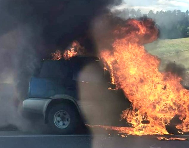 A car on fire on the Kilmog. Photo: Supplied