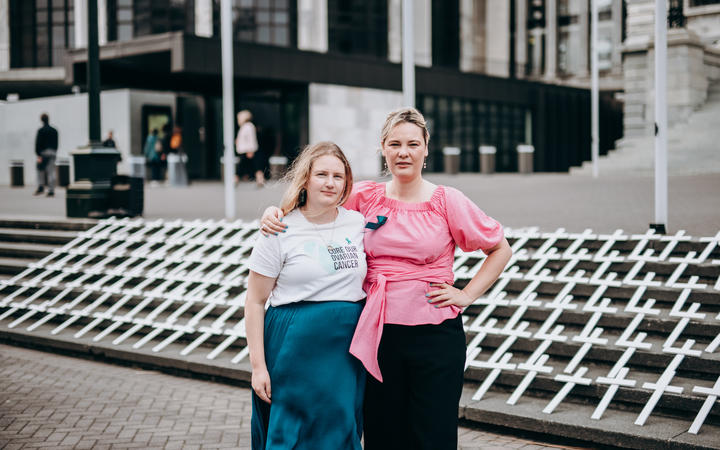 Petition organiser Jane Ludemann, left, and Talk Peach Gynaecological Foundation founder Tash...