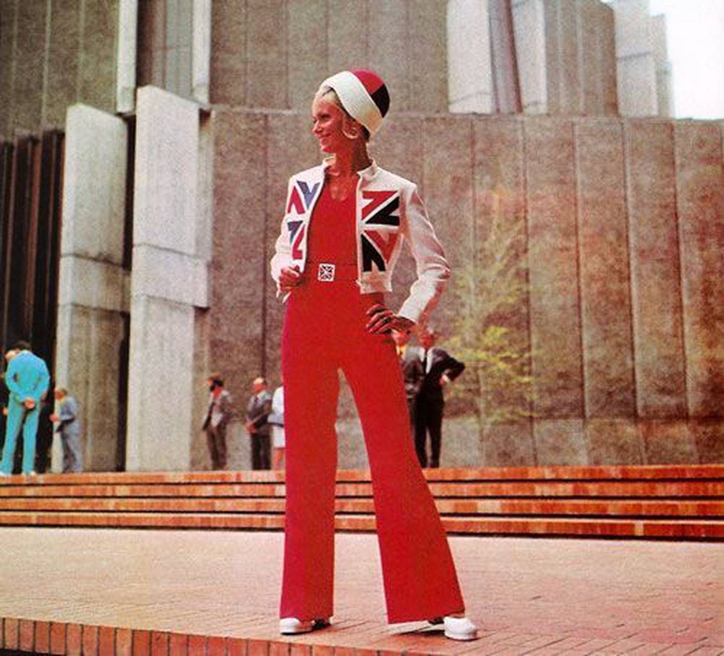 A 1970s jumpsuit designed by Jane Daniels, inspired by Colin Simon's logo. Photo: Supplied, NZH File