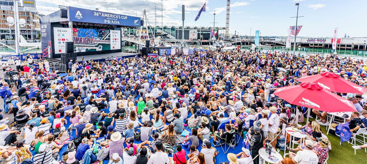 Rod Stewart's Sailing video was played at America's Cup fan zones. Photo / NZME