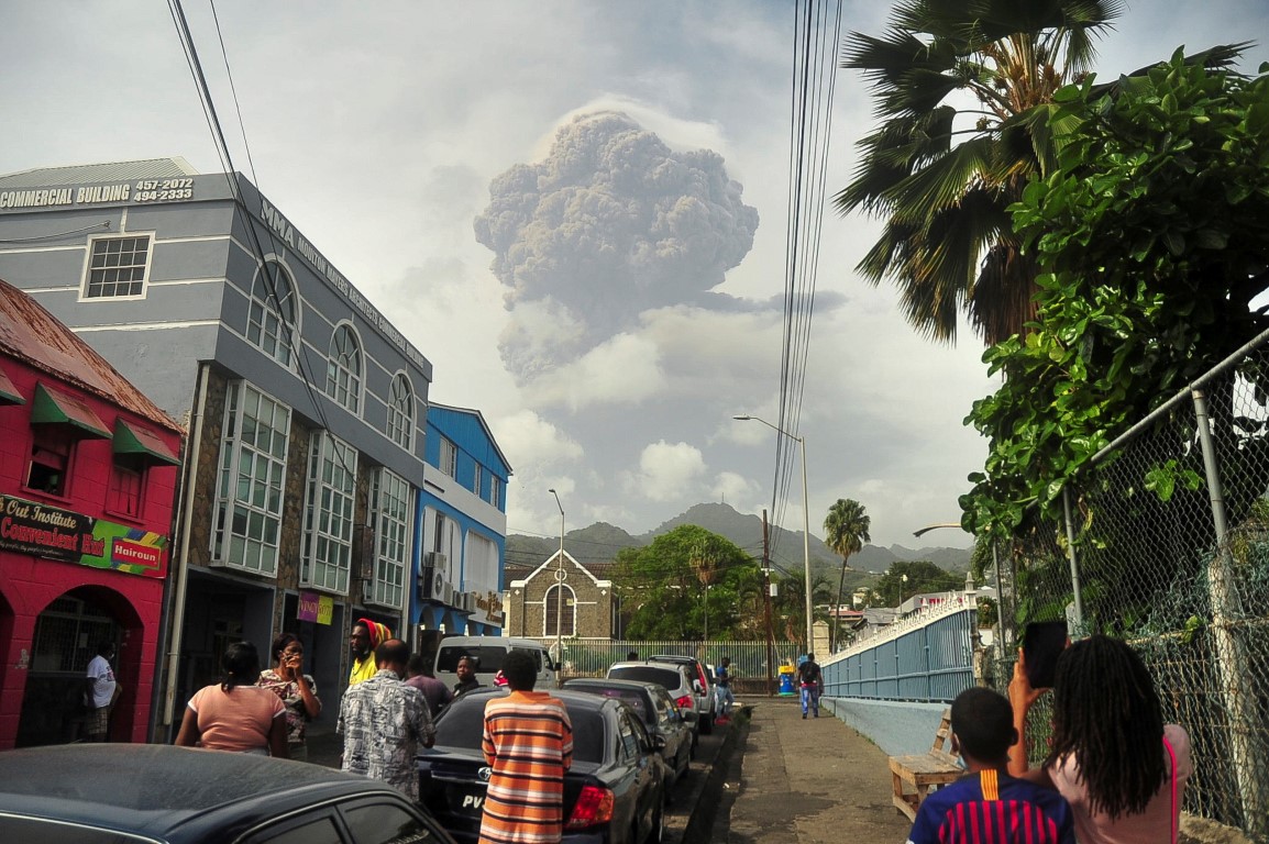 La Soufriere erupts in Kingstown on the eastern Caribbean island of St. Vincent. Photo: Reuters