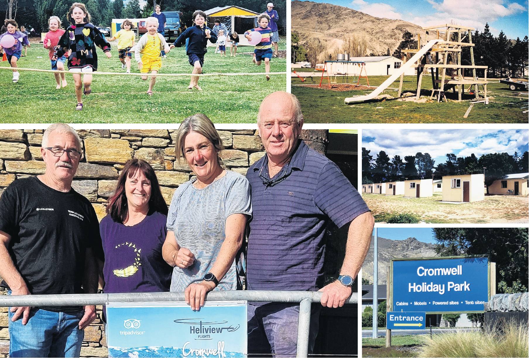 After 30 years of building cabins, improving facilities, creating playgrounds and providing aholiday for generations of families, Cromwell Holiday Park owners (from left) John and Kay Searle, Catherine Woods and Richard Wallis will say goodbye for good on