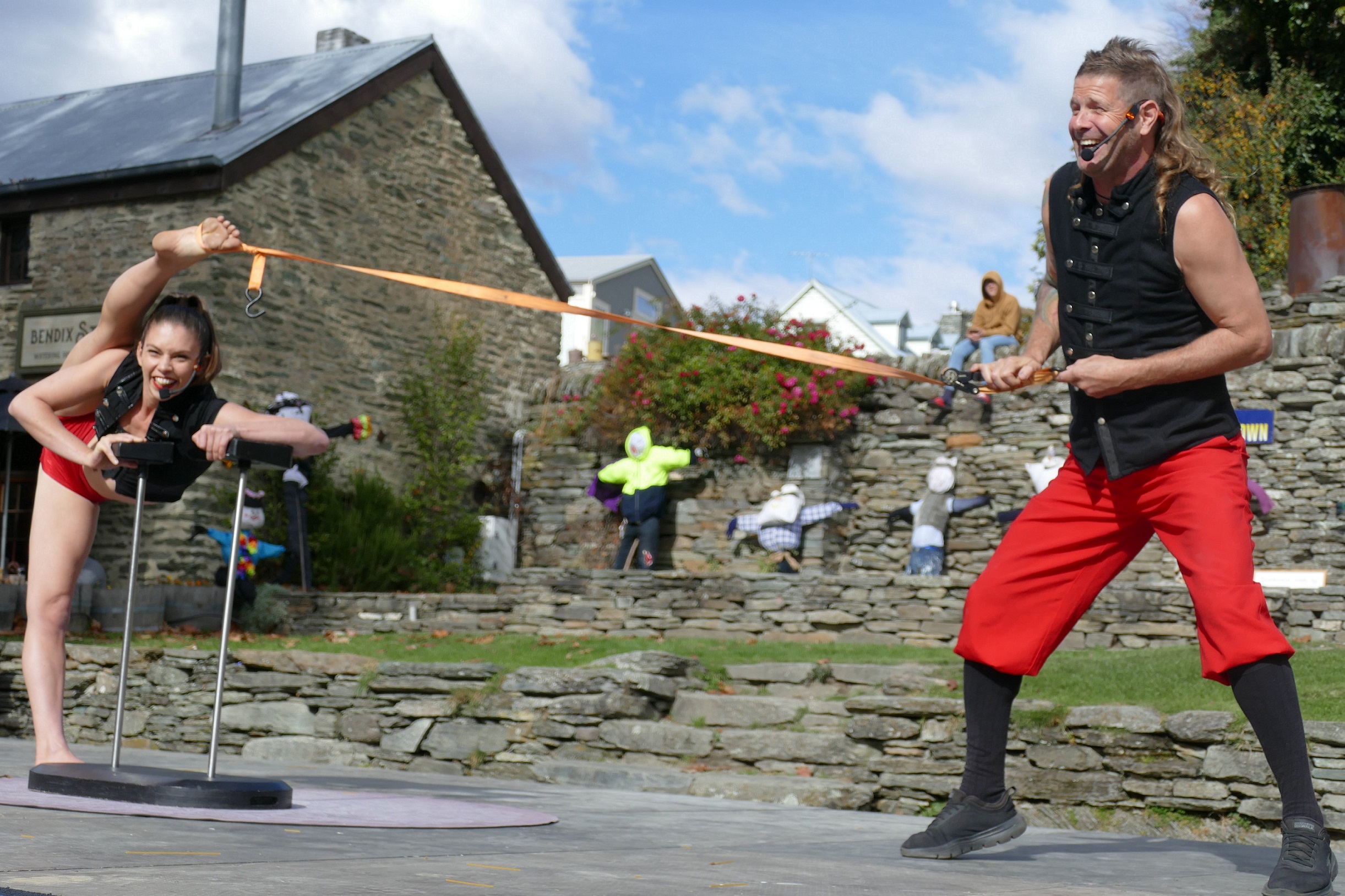 MulletMan and his partner, Mim, of Christchurch, entertain the crowd during the opening of the...