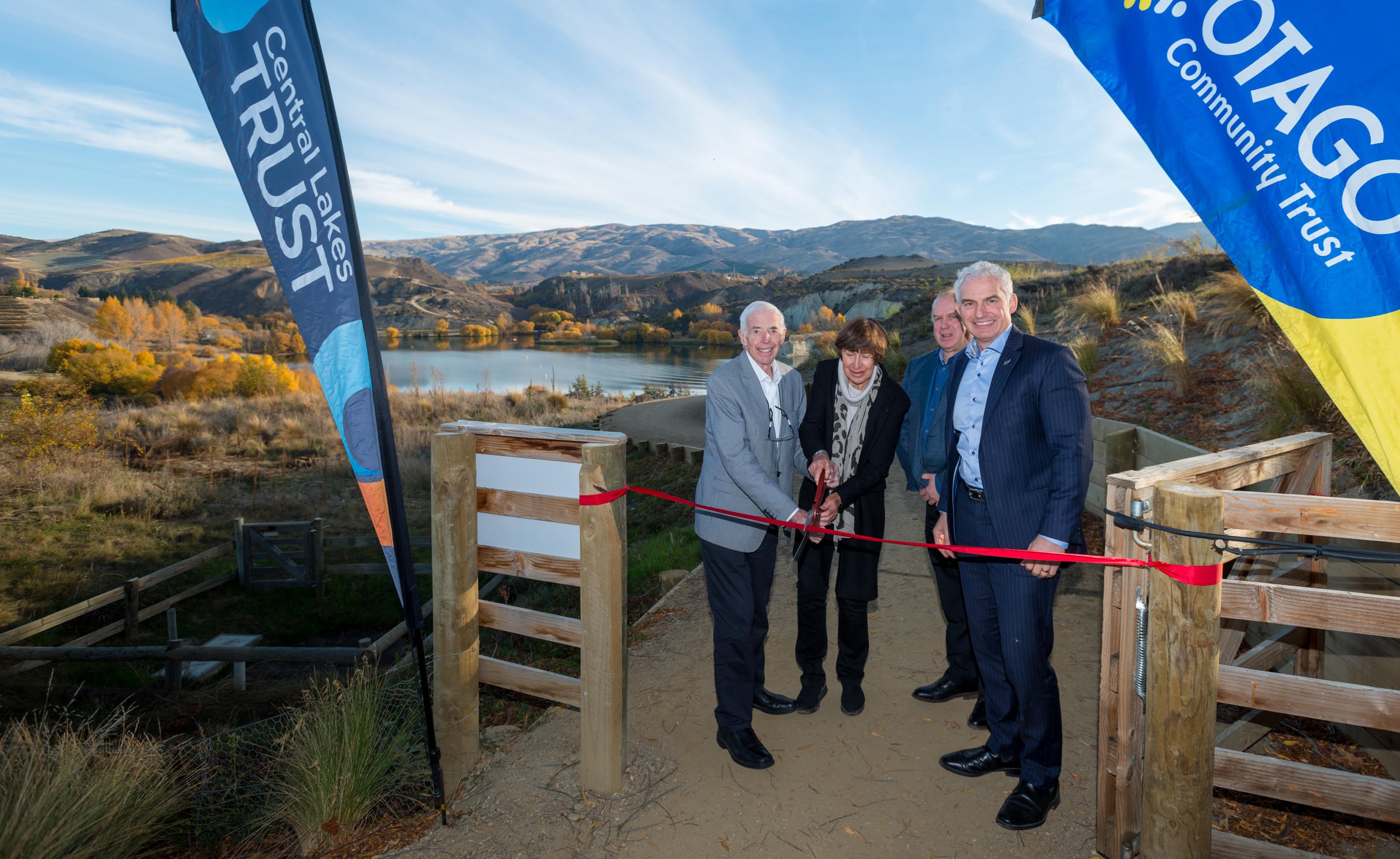 Sir Eion and Jan Lady Edgar (left), Central Otago Queenstown Trails Trust chairman Stephen...