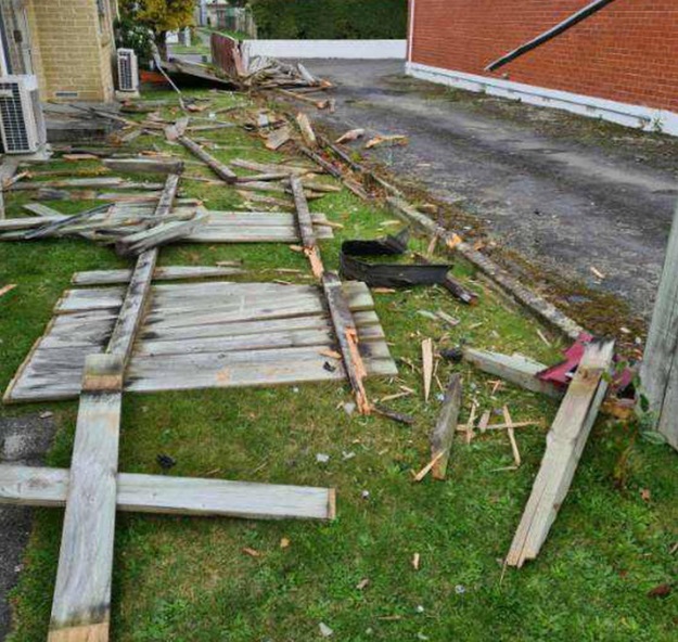 An errant driver left quite a mess at a Trentham property early this morning. Photo: Supplied via...